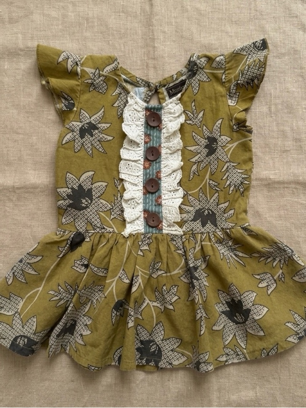 Mustard Pie Mustard Yellow Floral Lace Button Dress 2T